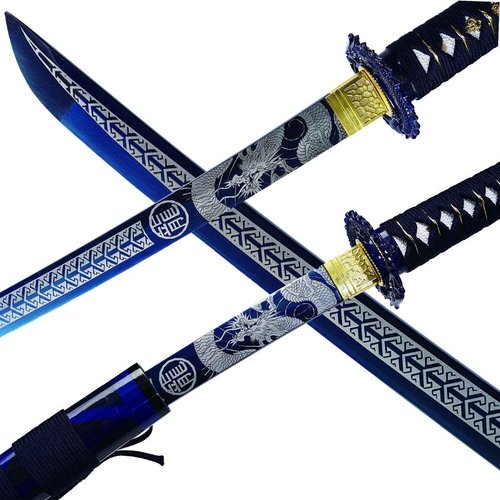 Kamaiwo-1045/1060 Clay Tempering high Carbon Steel Hademade Heat Tempered Full Handmade Hand Forged Japanese Katana Authentic ，Full Tang,Functional,Practical Blue