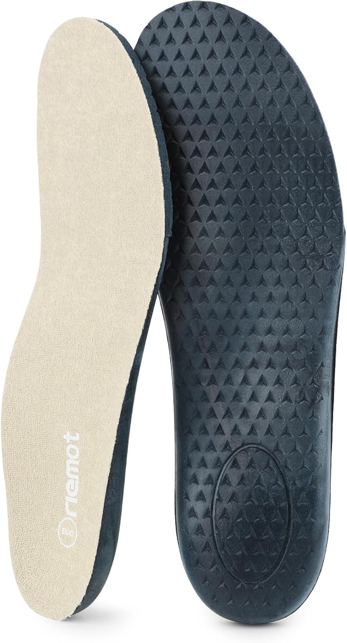 riemot Terry Cloth Sockless Insoles for Men Arch Support Barefoot Shoe Inserts with Cushioning for Running,Work–Breathable,Absorbs Moisture & Plantar Fasciitis Relief for Sneakers Beige US9.5/ EU42.5