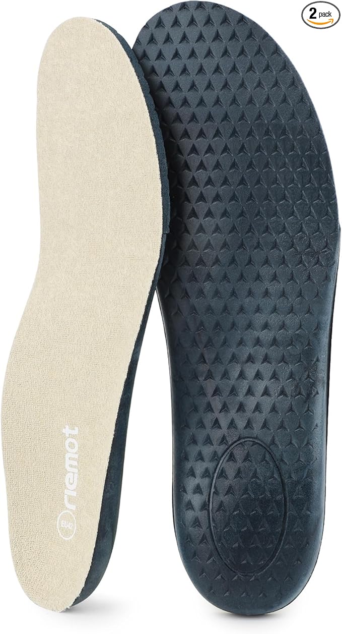riemot Terry Cloth Sockless Insoles for Men Arch Support Barefoot Shoe Inserts with Cushioning for Running,Work–Breathable,Absorbs Moisture & Plantar Fasciitis Relief for Sneakers Beige US10/ EU43