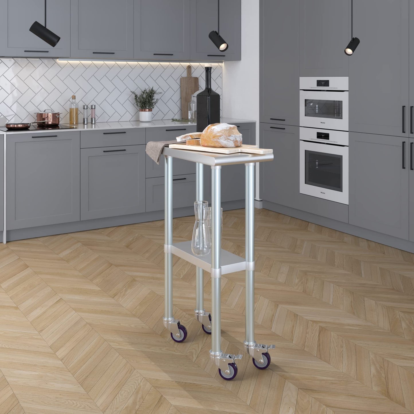 AmGood 24 in. x 12 in. Stainless Steel Work Table with Wheels | Metal Kitchen Food Prep Table | NSF