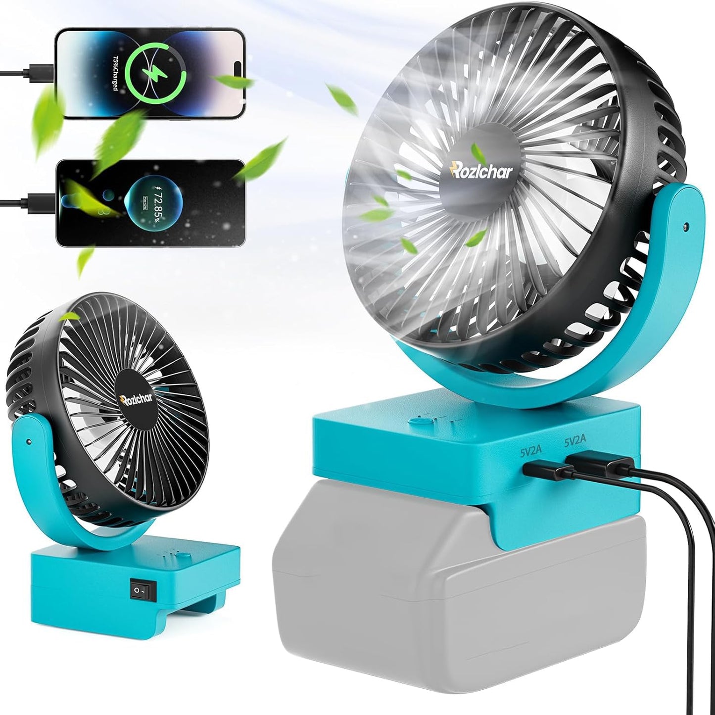 Rozlchar Portable Cordless Fan Compatible For Makita 18V Battery, Work For Bl1860 Bl1850 Bl1840 Bl1830, Jobsite Fan With Usb A+C
