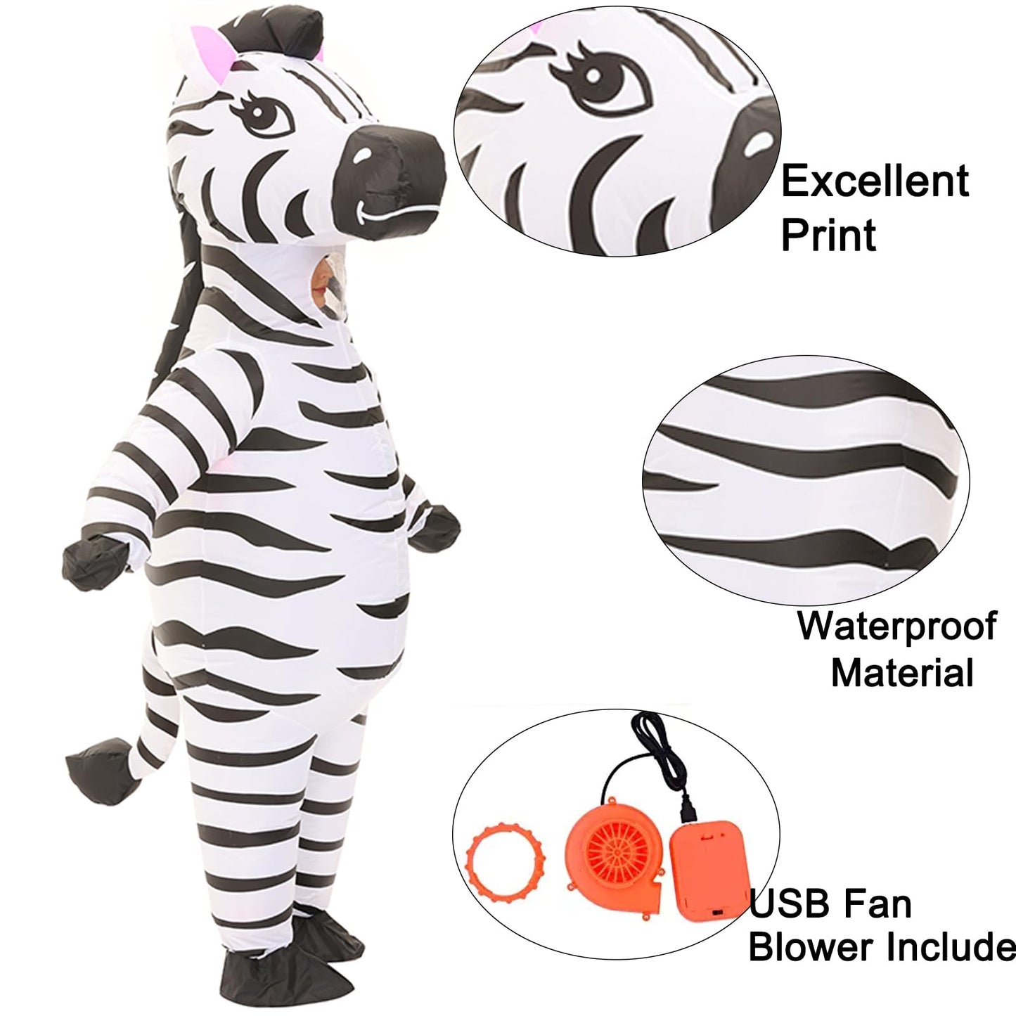 AICHLO Zebra Inflatable Costume Zebra Costume Fancy Dress Jumpsuit for Party Zebra Blow Up Suit Zebra Costumes for Women