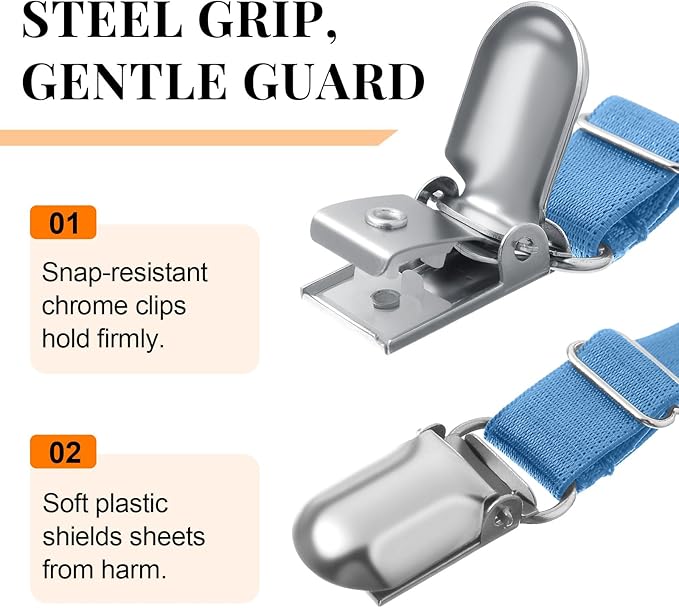 Boao 12 Pcs Bed Sheet Clips Straps Sheet Corner Straps Holder Adjustable Mattress Clips, Elastic Bed Grippers Suspender Fasteners Holder for Home(Sky Blue,4-8 Inch Length)
