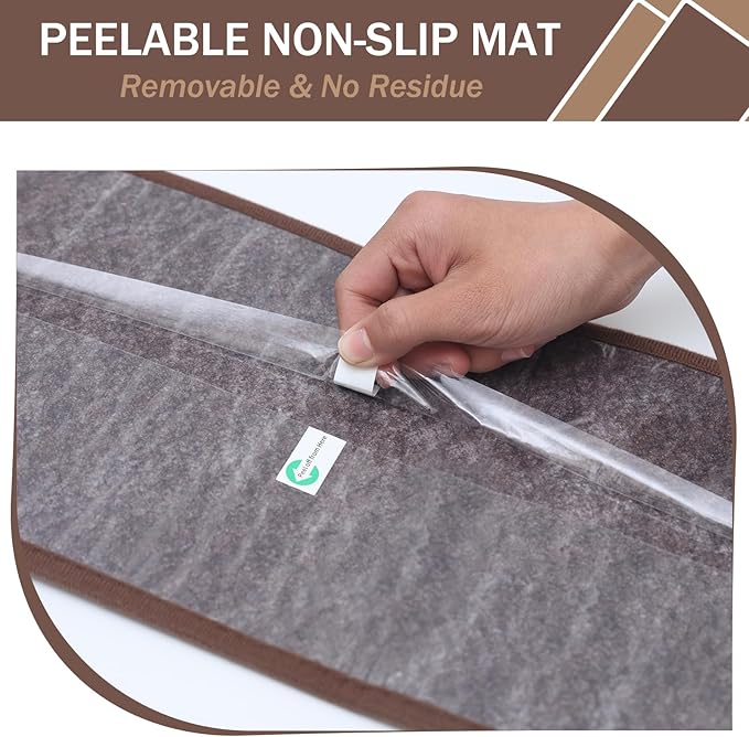 Natural Linen Non Slip Stair Treads, 15 Pack 8" X 30" Carpet Stair Treads with Reusable TPE Adhesive Backing, Non Slip Stair Runner Indoor for Kids Elders and Pets, Machine Washable, Brown Weave