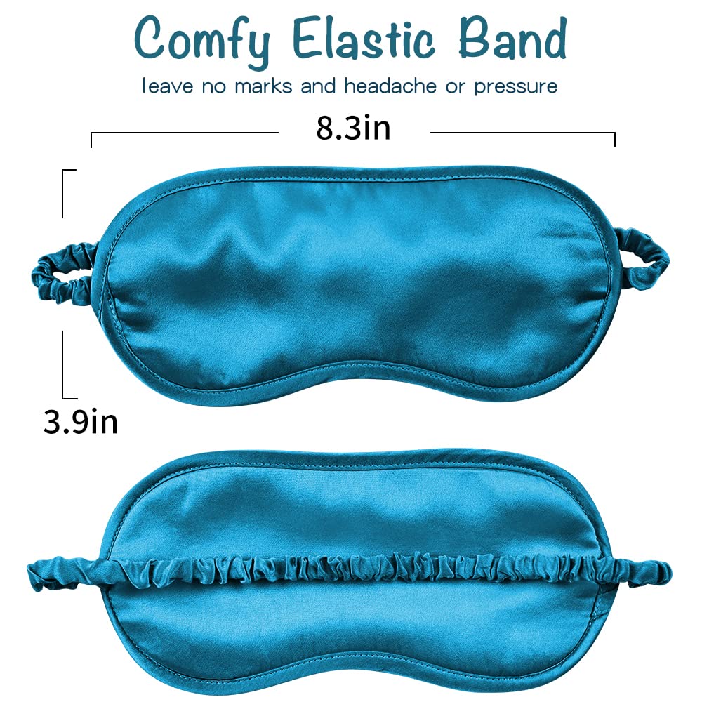 Breathable Silk Sleep Mask Blindfold, Elastic Blackout Eye Cover Headband for Sleeping Nap Travel Time, Peacock Blue, 1 Pack