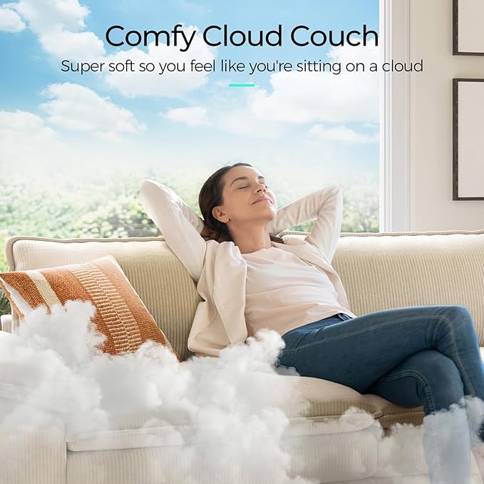 LINSY HOME 123'' Modular Sectional Sofa Beige Couch Corduroy Cloud Couches for Living Room, L Shaped Couch with Movable Ottoman, Modern Cloud Sectional Sofas for Bedroom and Apartment, Beige