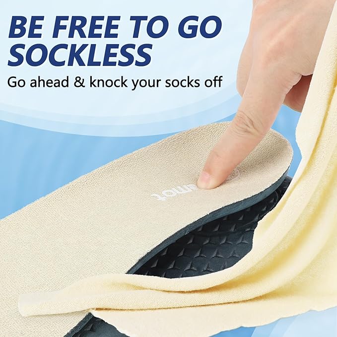 riemot Terry Cloth Sockless Insoles for Men Arch Support Barefoot Shoe Inserts with Cushioning for Running,Work–Breathable,Absorbs Moisture & Plantar Fasciitis Relief for Sneakers Beige US14/ EU47