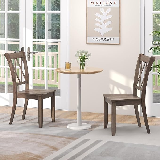 Giantex Set of 2 Dining Chairs, Rubber Wood Dining Room Side Chair w/Ergonomic Seat, Armless Chair for Home Kitchen, Dining Room, Brown