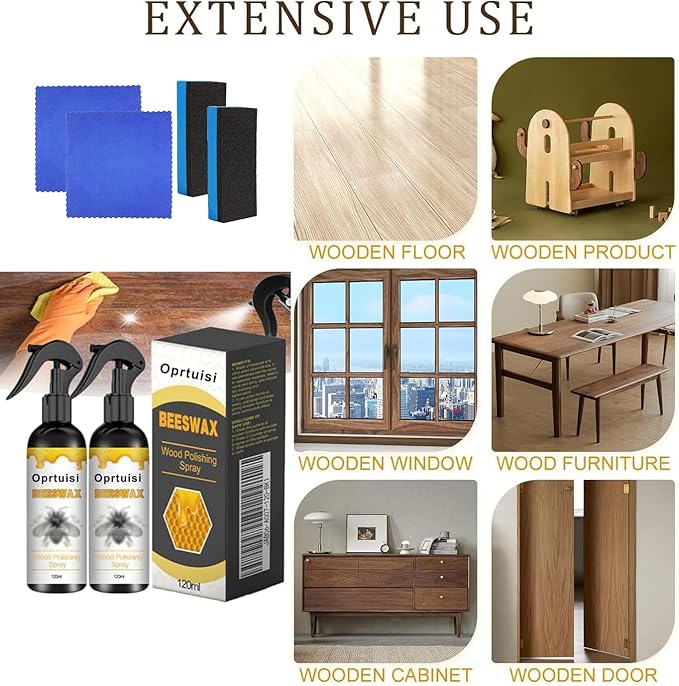 Oprtuisi Natural Beeswax Furniture Polish Spray, Wood Cleaner and Polish, 2-Pack