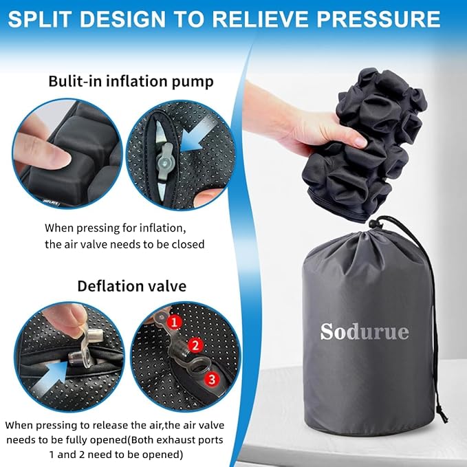 Sodurue Travel Cushion Airplane seat,Airplane seat Cushion for Long Flights,Press Type air Inflatable Wheelchair seat Cushion,49 airbags,for Car,Office,Stadium,Ergonomic Comfort Support,Heavy Duty