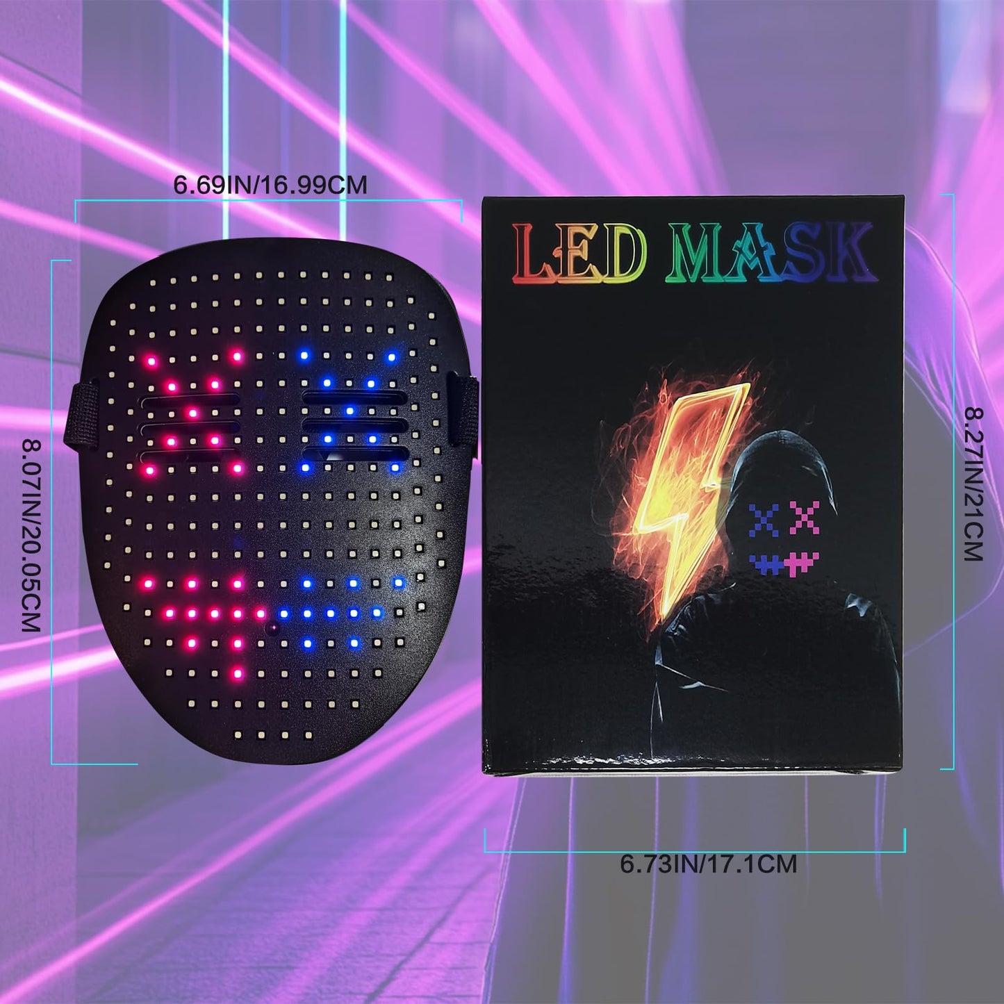 LAIYASHIMAN Led Mask with Gesture Sensing，Light up Masks for Kids/Men/Women，Glow Mask for Halloween Xmas Costume Cosplay Party