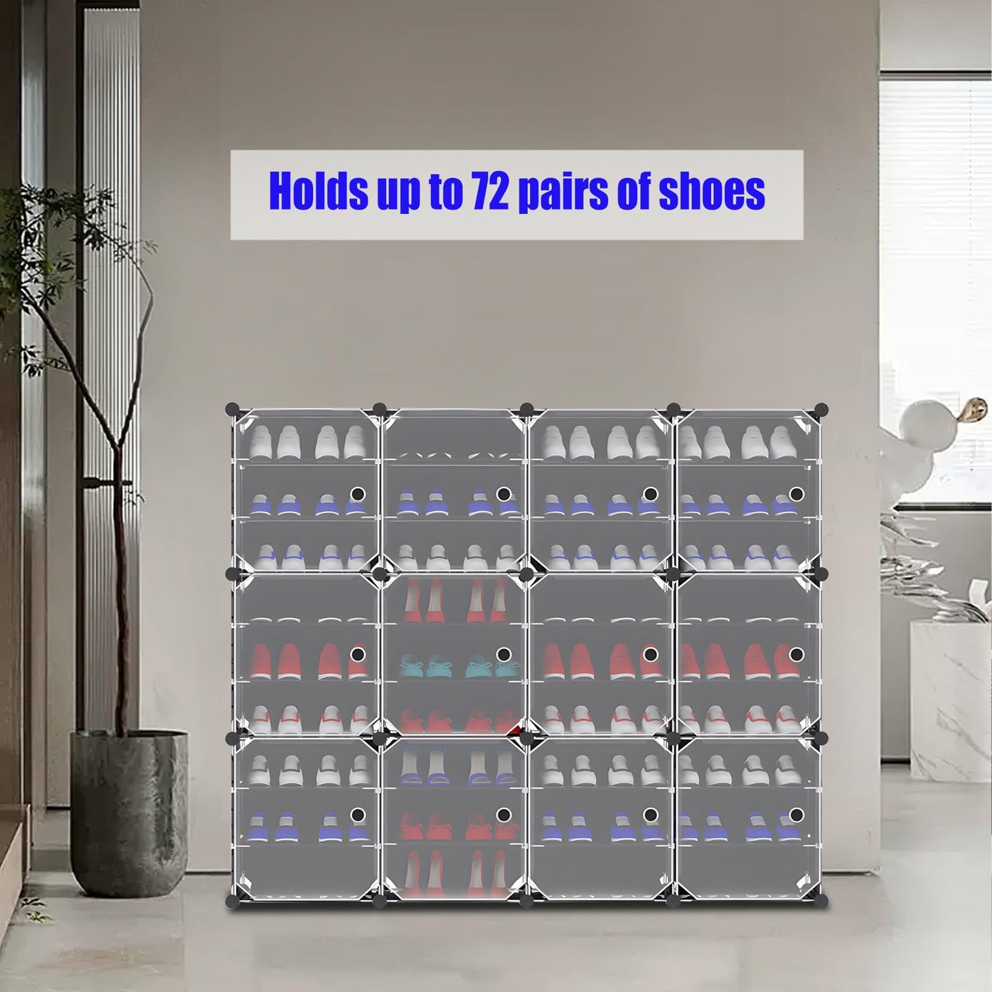 Shoe Rack Organizer,72 Pair Shoe Shelf Rack Organizer Stackable Clear Shoe Boxes Stackable Clear Shoe Boxes Adjustable Box Shelve Space Saver Shoe Rack for Entryway Bedroom (9 Tier 72 Pairs)