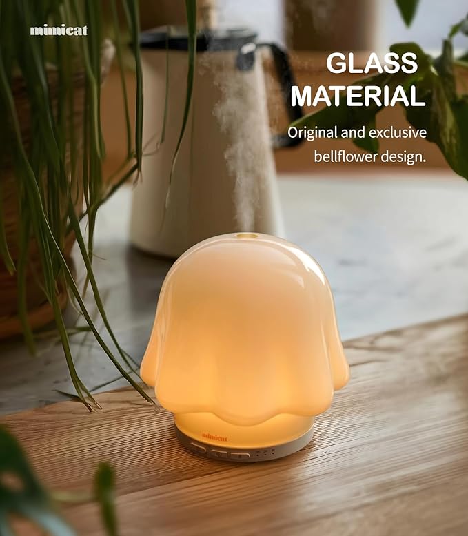 Essential Oil Diffuser for Home Glass: mimicat Timer 120ml Ultrasonic Cool Mist Aromatherapy Diffusers for Bedroom Office with Soft Night Light Cream White
