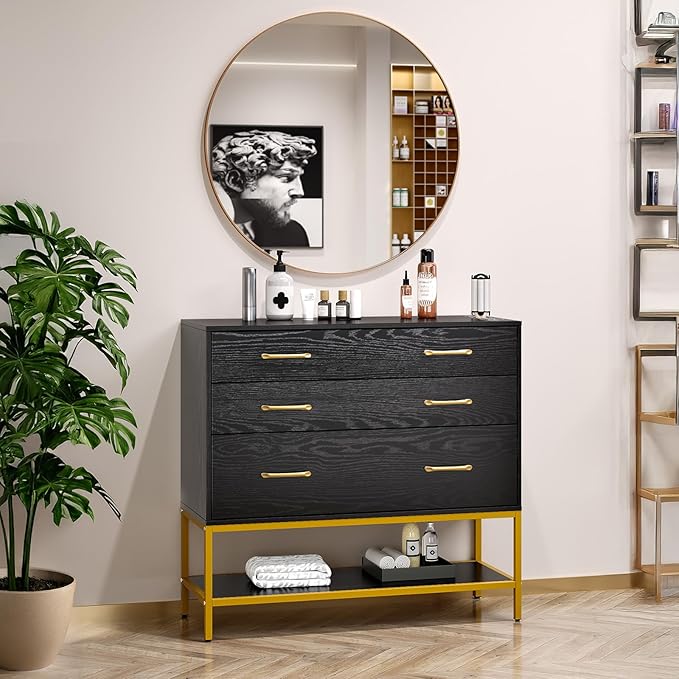 OmySalon Salon Stations for Hair Stylist, Barber Station with Mirror, 3 Drawers, Shelf & Tool Holders, Hair Storage Cabinet Organizer Table for Beauty Spa, Bedroom, Black