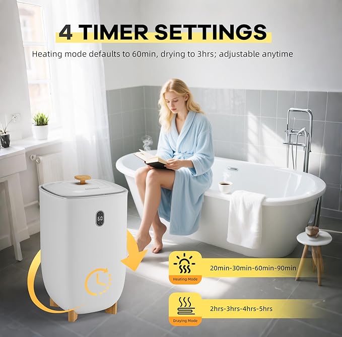 Senfot Towel Warmer Bucket, 35 L Towel Dryer Heater Blanket Warmer with Heating & Drying Modes, Led Display, Timer & Auto Shut Off, Compact for Bathrooms, Spas, Apartments