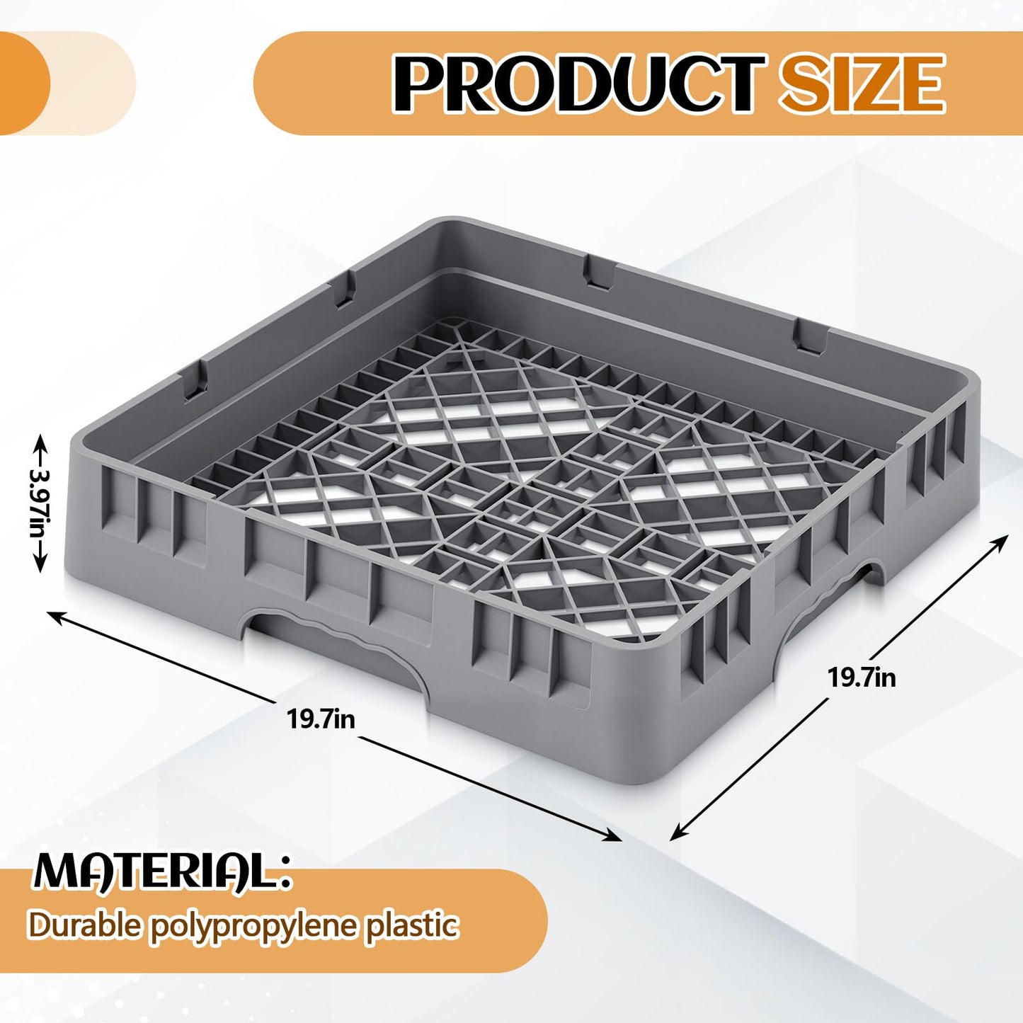 Aurelema 1 Pack Commercial Dishwasher Tray Rack Polypropylene Full Size Flatware Rack for Bowls Plates Knives Forks Cups (Basic,Gray)