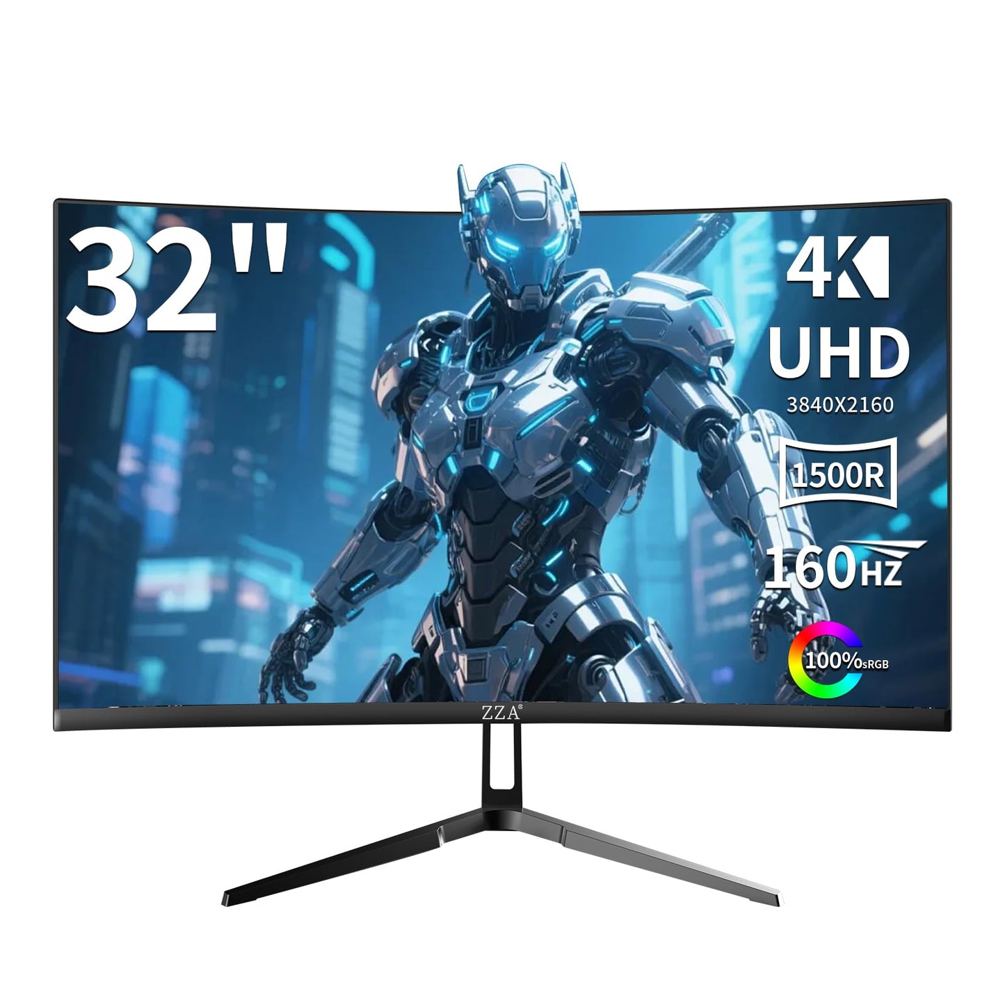 ZZA 32 Inch Curved Gaming Monitor 4K 160HZ Computer Monitor UHD 3840 * 2160P VA Screen, 1500R Curved, Supports AMD Freesync, 100% sRGB, Built-in Wall Mountable Installs(HDMI 2.1/DP 1.4)