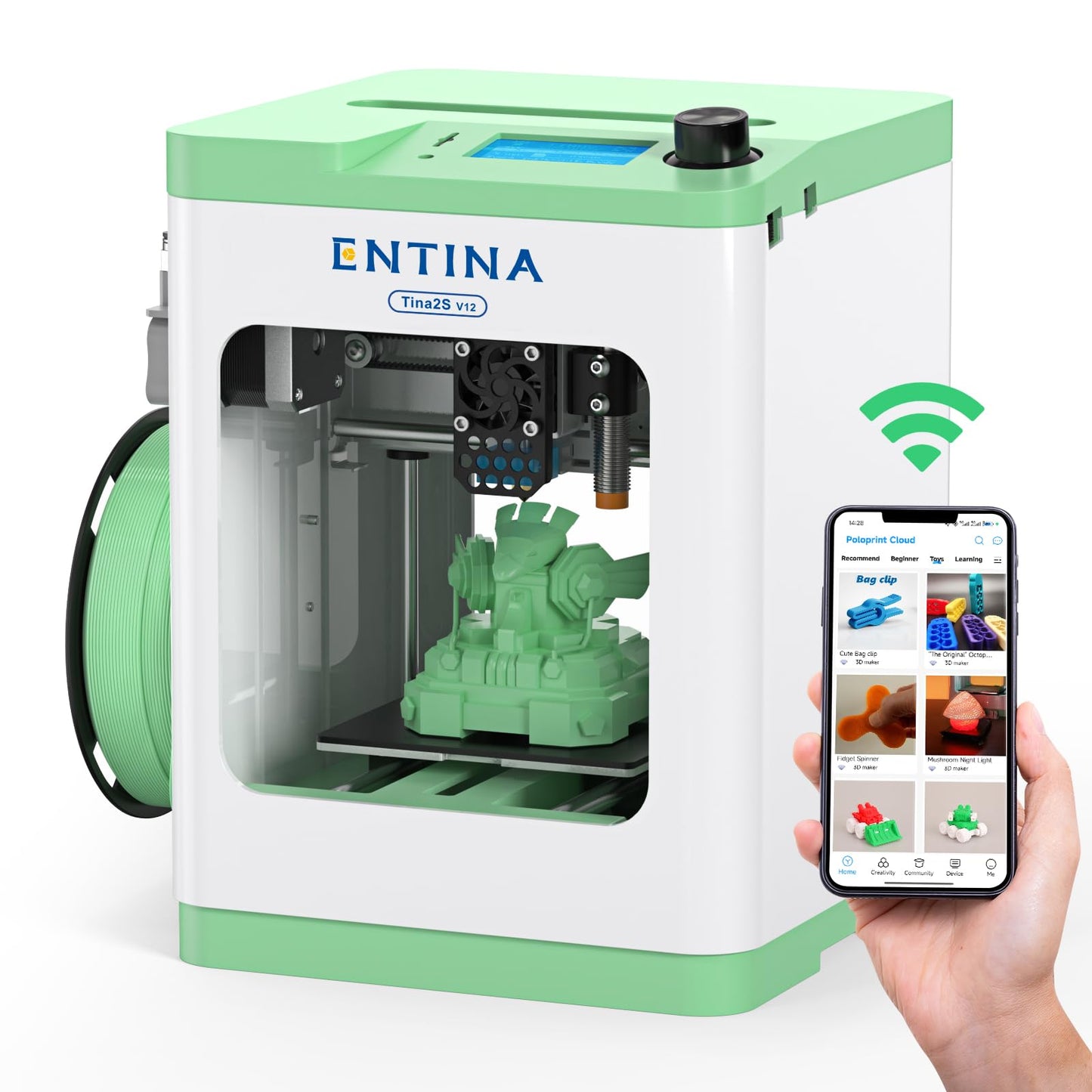 Entina TINA2S 3D Printers with WiFi Cloud Printing, Fully Assembled with Auto Leveling, Huge Library, DIY Mini 3D Printer for Beginners and Kids, High Precision 3D Printer for Home, Office & School