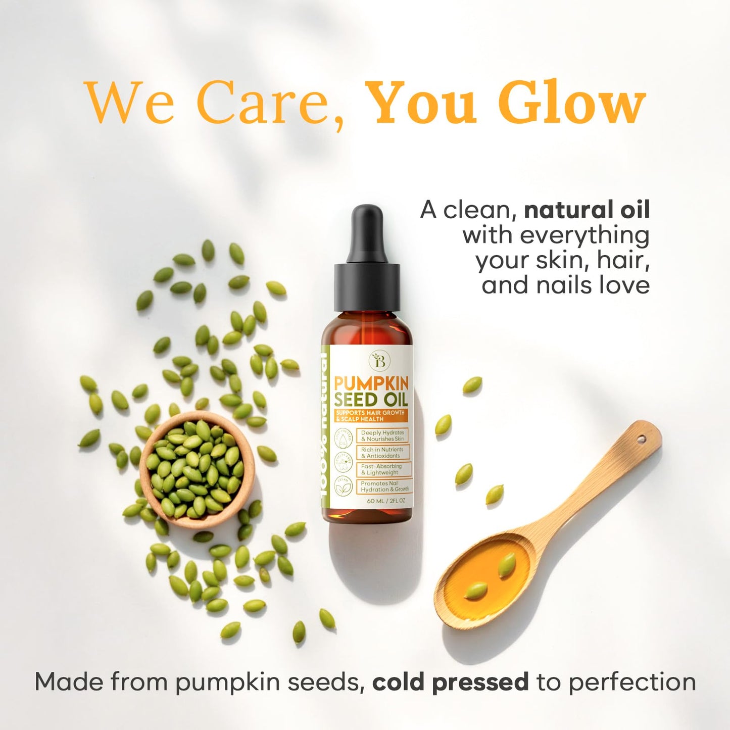 Pumpkin Seed Oil for Hair Growth & Care - Dry Scalp Oil, Skin & Nail Hydration (2Fl Oz), - Cold Pressed Pumpkin Seed Extract Dro