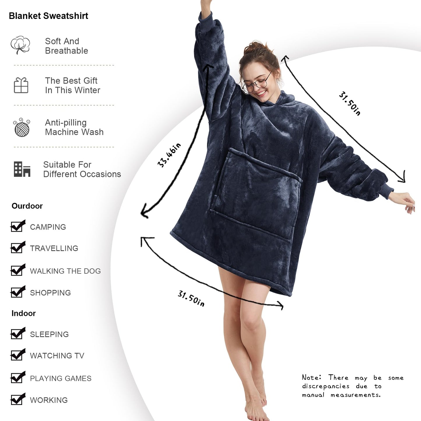 Aemilas Wearable Blanket Hoodie - Sherpa Fleece Blanket Sweatshirt as Gifts for Mom Women Men Boyfriend Girls, Cozy Hooded Blanket with Giant Pocket(Charcoal Grey)