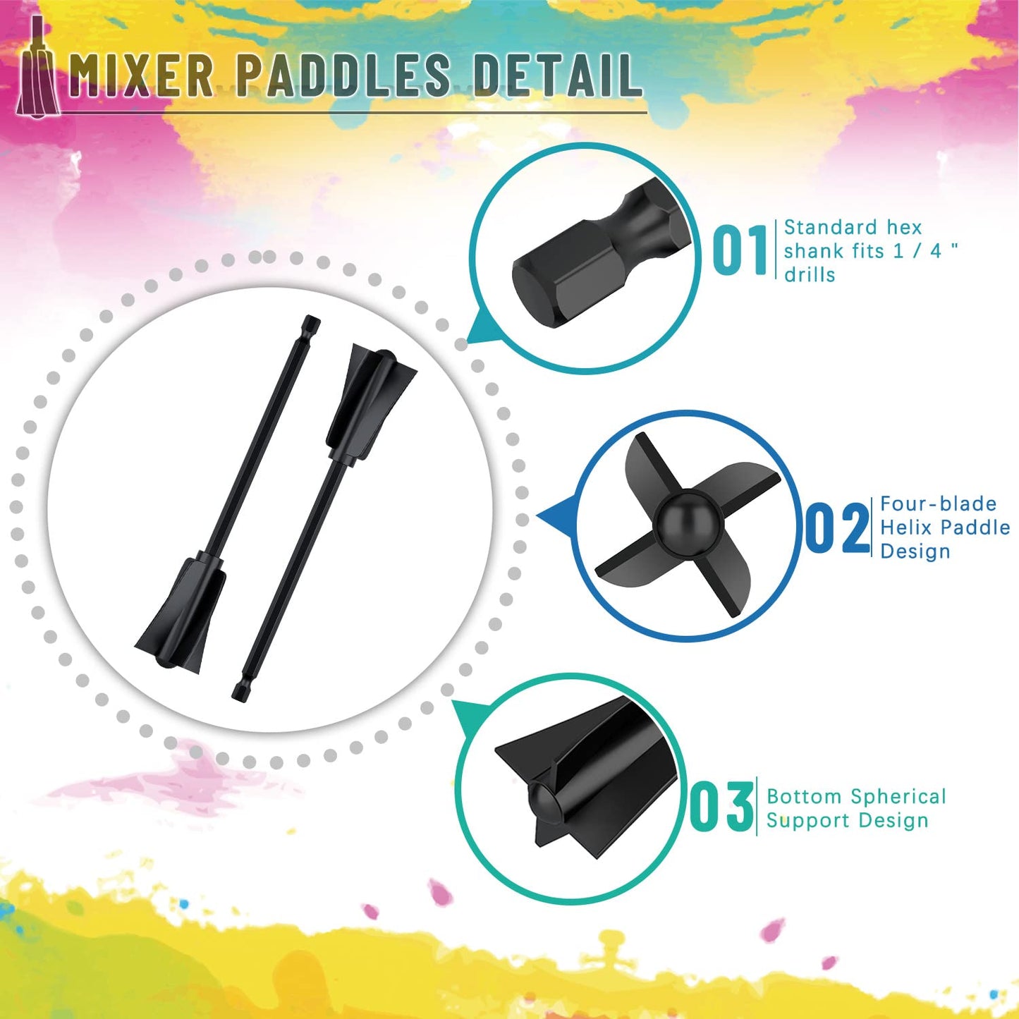 Suzzam Resin Mixer Paddles, 6 pcs Plastic Epoxy Mixer for Drill Paint Stirrer for Drill, Reusable Multipurpose for Resin Mixing, Paint Mixing