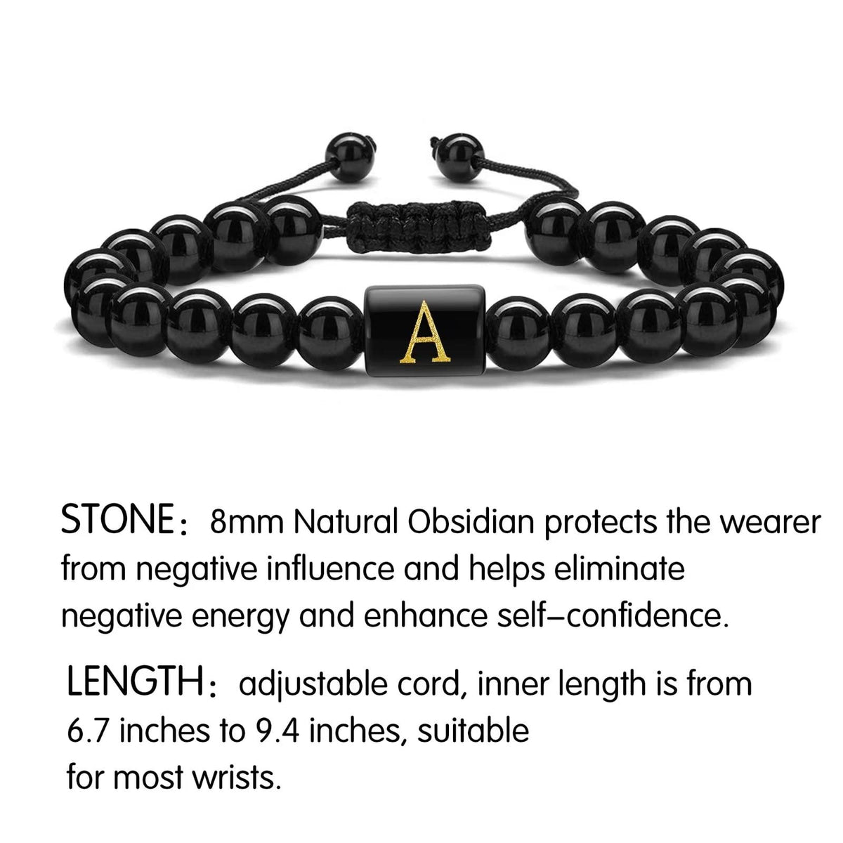 STORUP Bracelets Gifts for Men - Initial Bracelets for Men 8mm Tiger Eye Lava Rock Stone Obsidian Bracelet Handmade Initial M Me