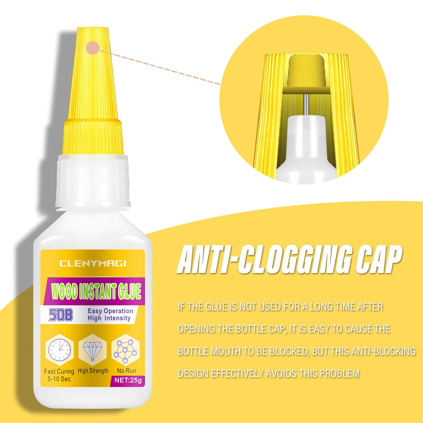 ClenyMagi Wood Glue, High Strength Fast Drying Clear Wood Glue for Furniture Heavy Duty, Woodworking, Garden, Crafts, DIY, Waterproof, Heat Resistant Tacky Adhesive (1 Bottle of 25g)