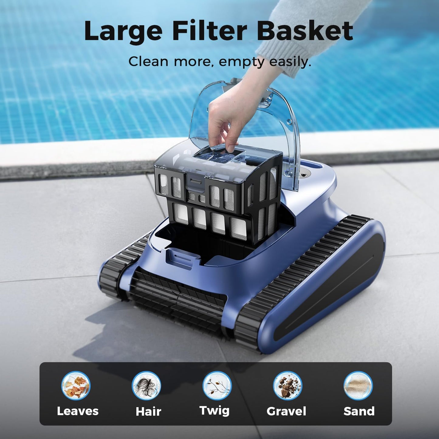 Automatic Robotic Pool Cleaner,3 in 1 Cordless Pool Vacuum for Inground Pools Floor&Wall&Waterline Cleaing up to 2150 SqFt,4800GPH Powerful Suction Robot Cleaner 180Min Battery Life,Track Drive