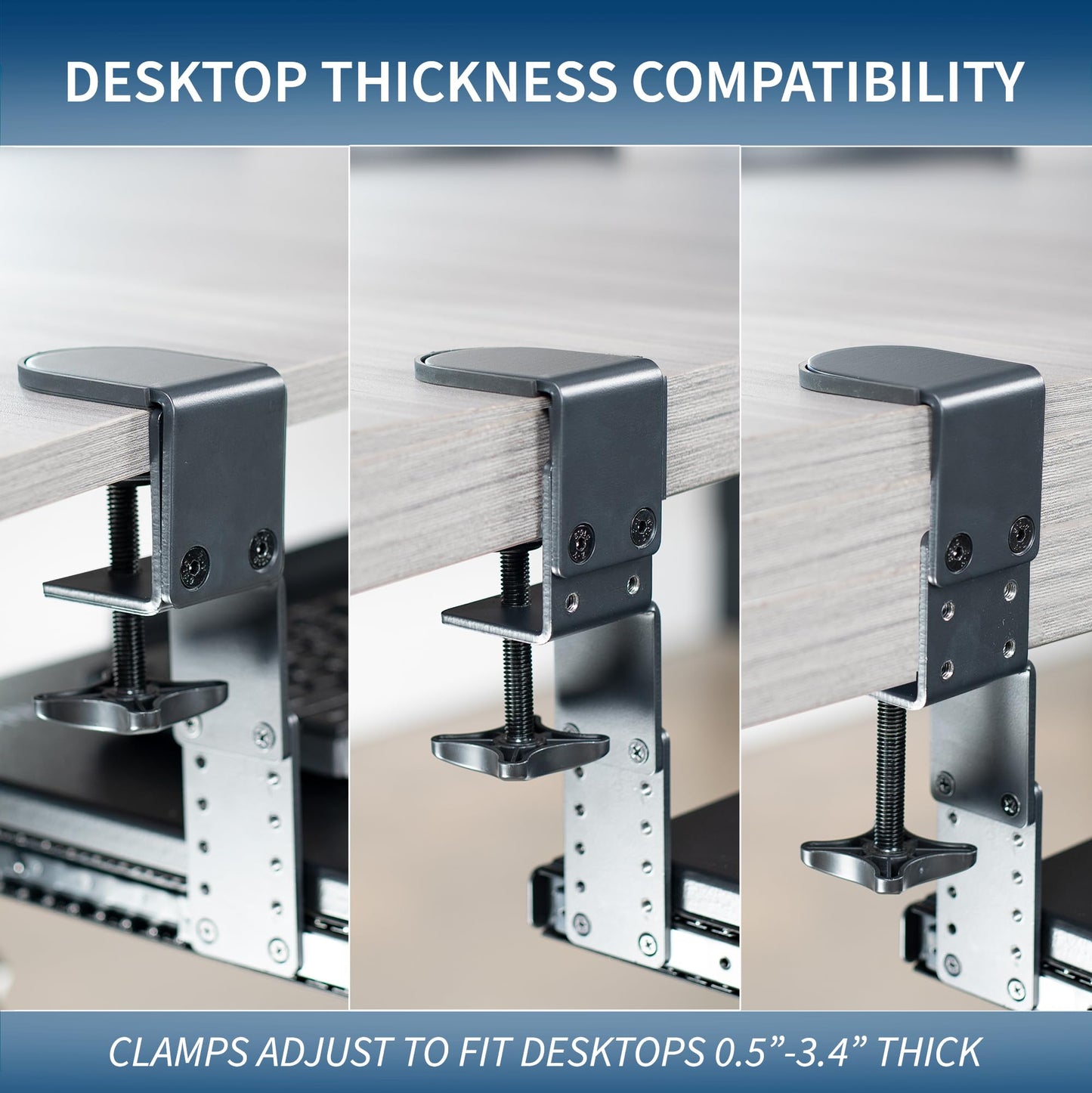 VIVO Large Height Adjustable Clamp-on Keyboard Tray, Extra Sturdy Pull Out Platform with Storage Drawer, 27 (33 Including Clamps) x 11 inch Slide-Out Tray with Organizer, Black, MOUNT-KB05HB-DR