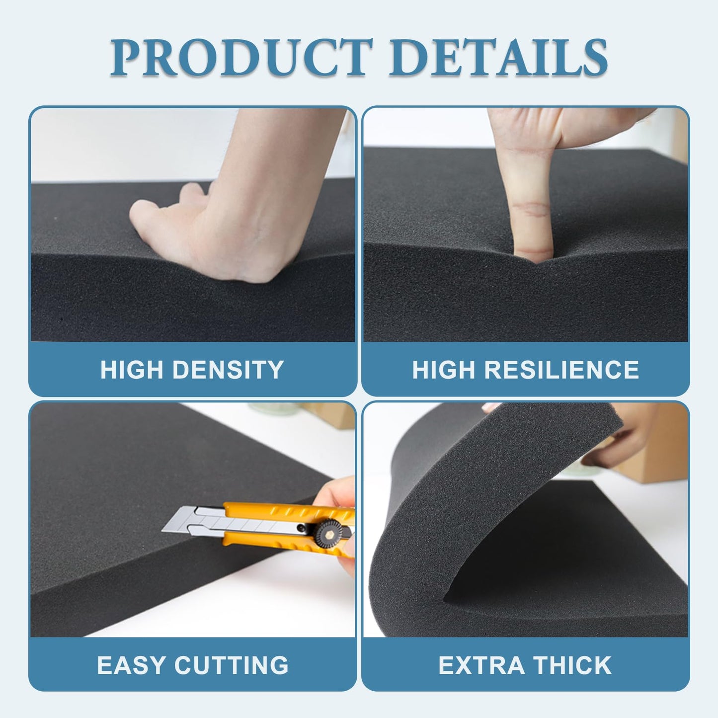 Black Polyurethane Foam Inserts for Cases, 2 Pcs 16 x 12 x 1 Inch, Cuttable Packing Padding for Tool Box, Camera, Crafts and Storage