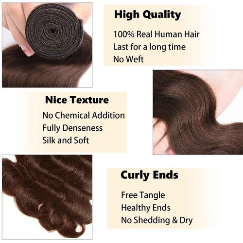 Fabimiya 16 18 20 Inch Human Hair Bundles Chocolate Brown 4# Body Wave Bundles Human Hair 100% Unprocessed Soft Sewn In Hair with Double Weft for Black Women
