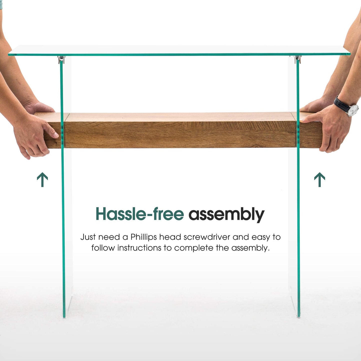 ivinta Glass Console Table with Storage, 39.4" Modern Narrow Entryway Table for Living Room, Entrance, Hallway or Bedroom 5101 (Natural Wood)