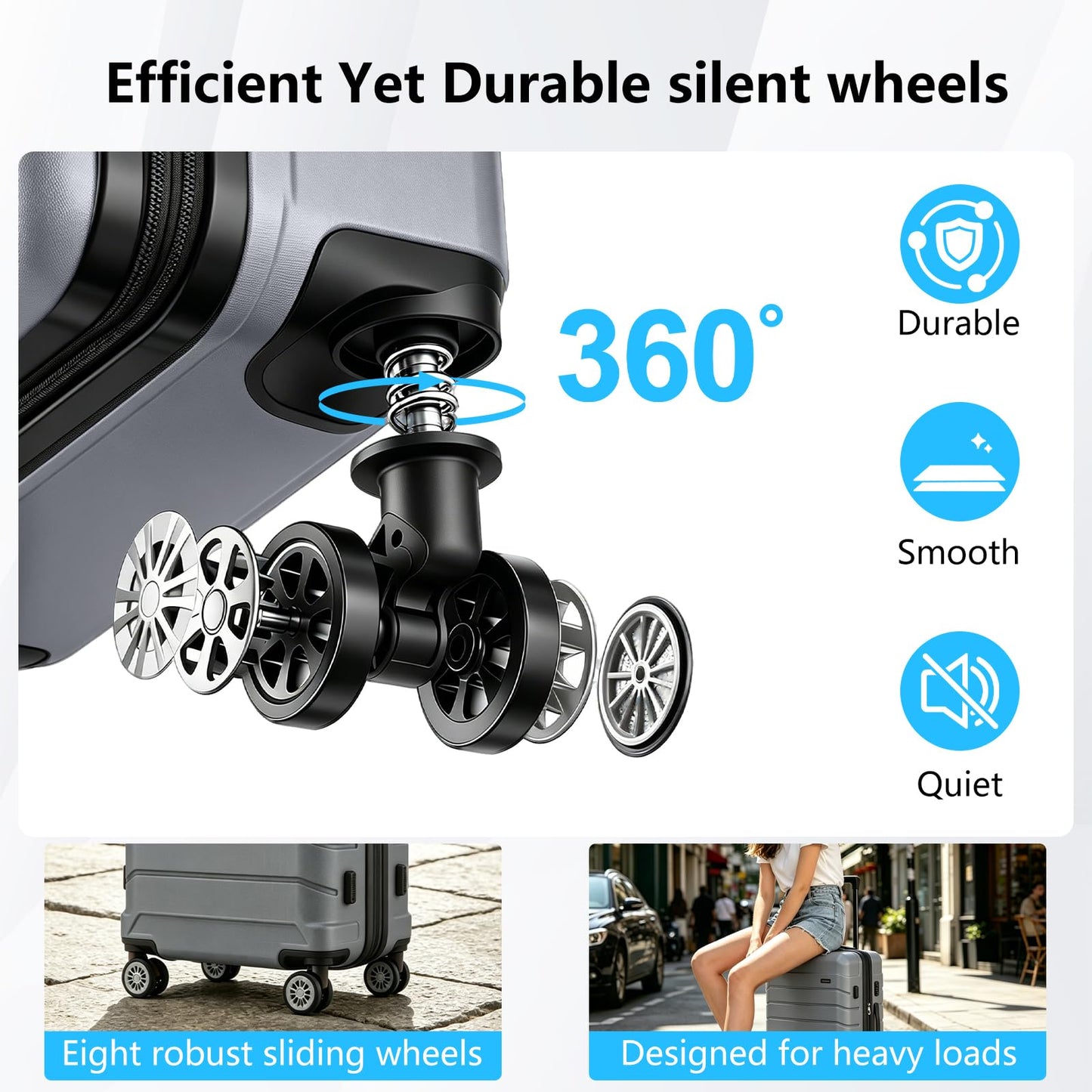 ExoRoute Luggage Sets 3 Piece, Hardside Carry On Suitcase with Spinner Wheels, Lightweight Durable Luggage for Travel | TSA Lock, Expandable Suitcase Set for Men and Women（20/26in） (Grey)