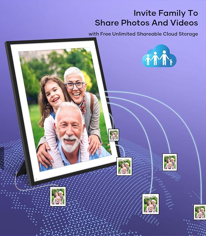 Cozyla 17'' Large Digital Picture Frame WiFi AI-Enhanced Free Unlimited Storage Wall Mount Share Photo＆Video via Apps Smart Digital Photo Frame Electric Picture Frame Slideshow Display Mat