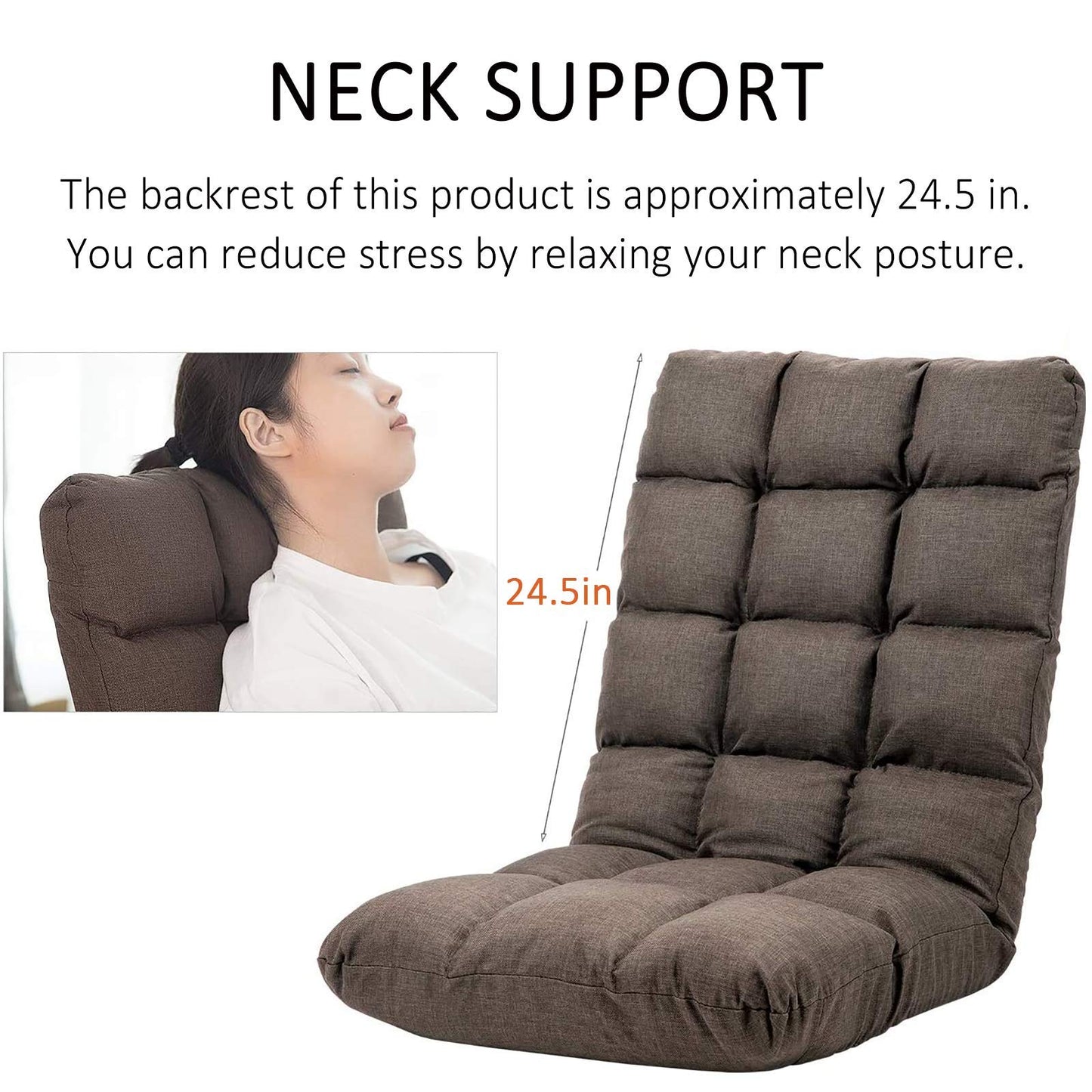 FLOGUOR Floor Chair, Floor Lounger Chair 42-Position Recliner Adjustable Foldable Video Gaming Meditating, Reading, Padded Comfortable Seat, Indoors (Brown) 8812CO