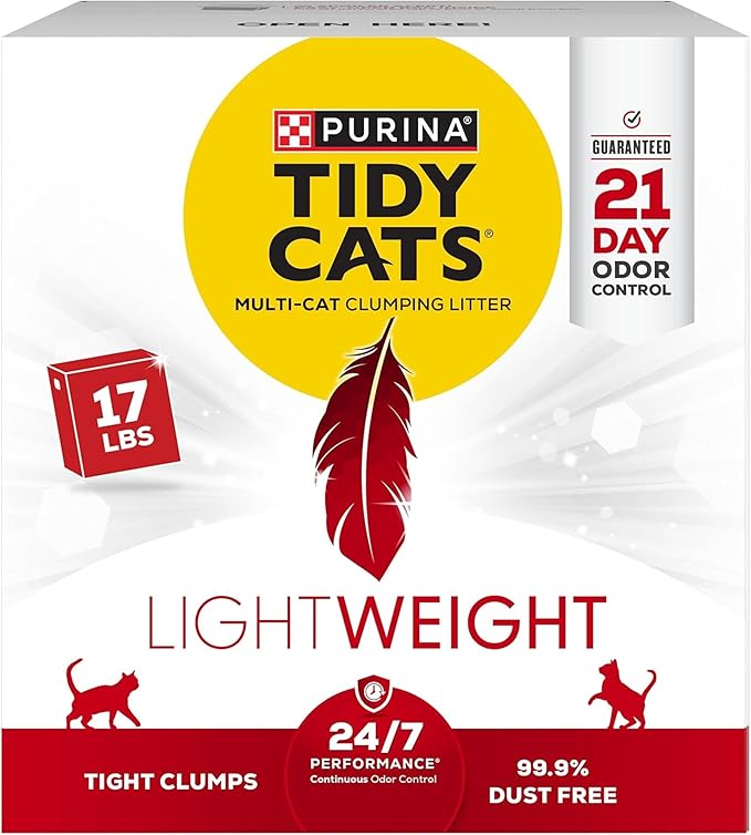 Purina Tidy Cats LightWeight 24/7 Performance Odor control, Multi-Cat, Clumping, 99.9 Percent Dust Free Cat Litter - 17 l...