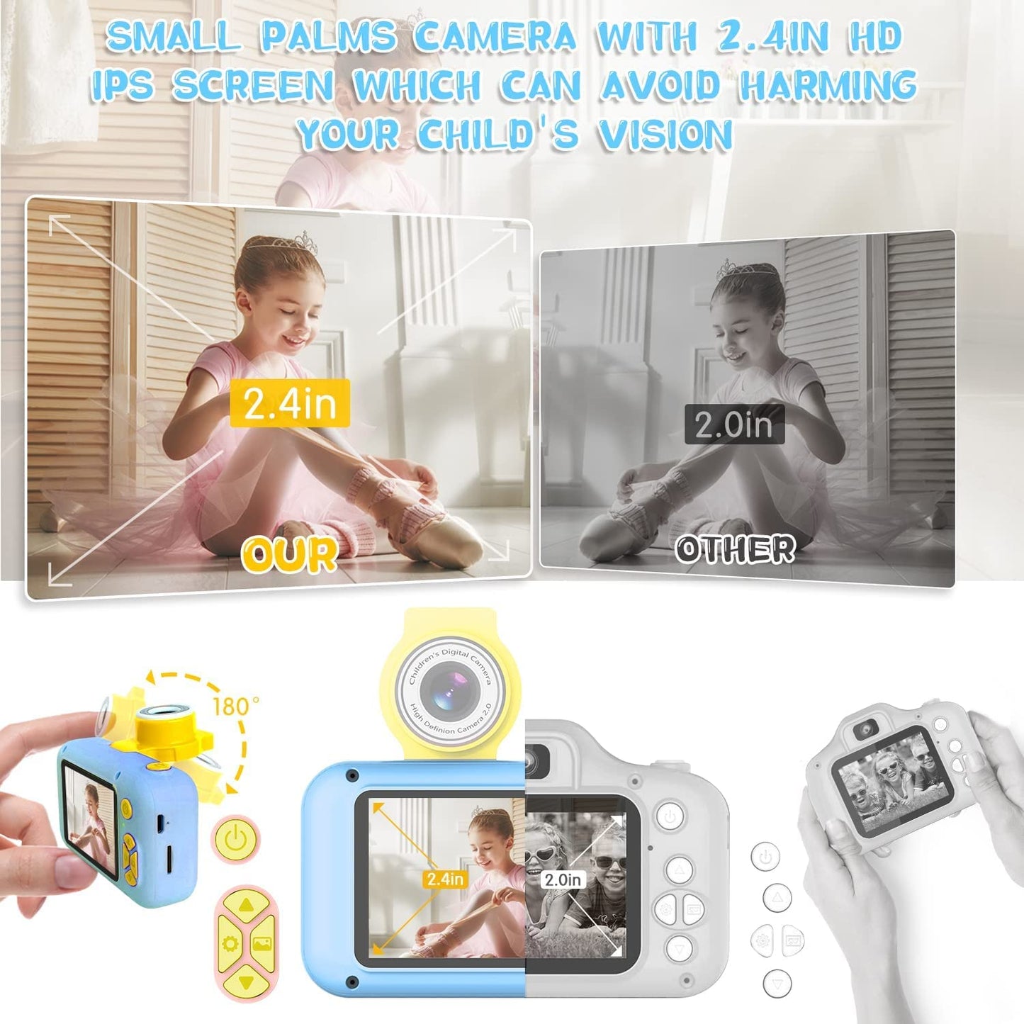 ARNSSIEN Kids Camera, Toddler Kid Digital Camera with 180°Flip Lens & 2.4in IPS Screen, Birthday Festival Gifts Present Toy for 4 5 6 7 8 9 10 11 Year Old Girls/Boys, 32 GB Card Included, X101
