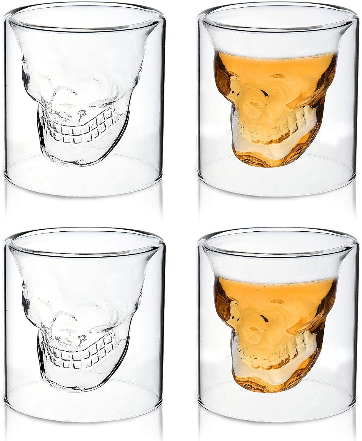 Skull Shot Glasses Set of 2 – Crystal Skull Whiskey Glass for Men – Spooky Halloween & Gothic Bar Gift – Unique Shot Glasses for Vodka, Bourbon, and Cocktails