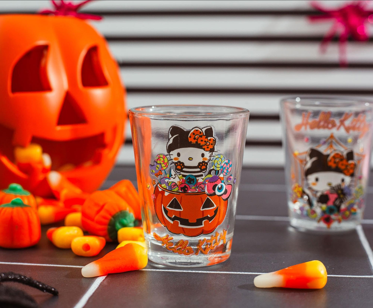 Sanrio Hello Kitty Halloween 2-Ounce Mini Whiskey Shot Glasses, Set of 4 | Home Bar Drinkware