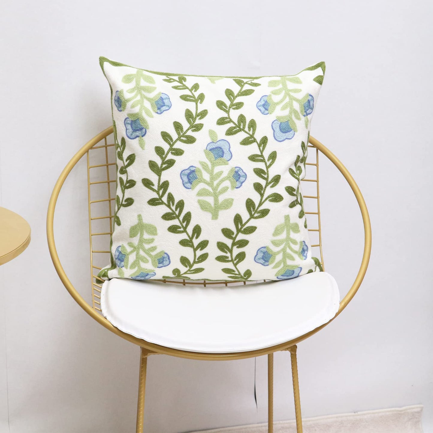 Pilmandu Set of 2 Embroidered Decorative Throw Pillow Covers Couch Square Pillowcases Cushion for Bedroom Sofa Farmhouse Decor 18x18 Inch (Blue Floral)