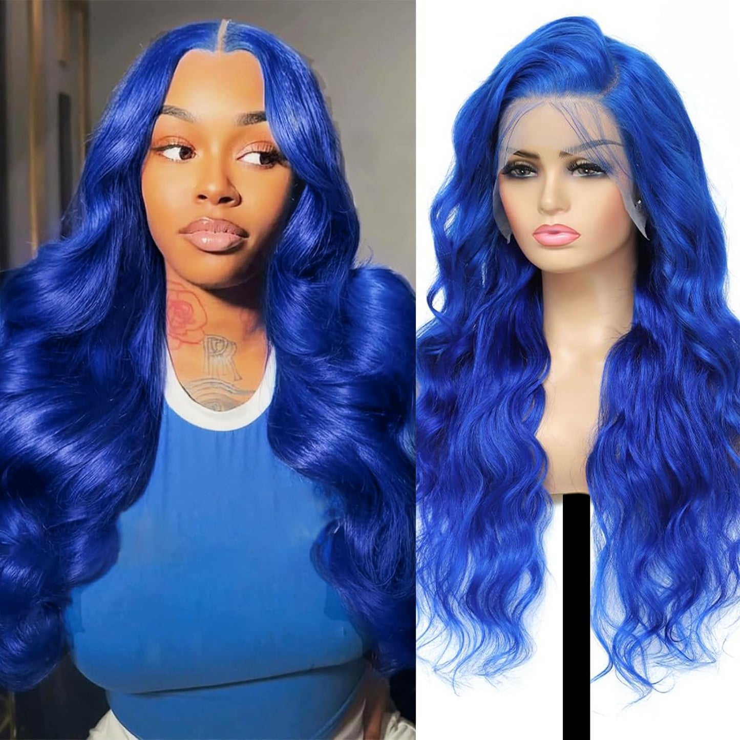 Shciyair 22 Inch Blue Lace Front Wig Human Hair 200 Density 13x4 HD Lace Frontal Wigs Human Hair Color Blue Body Wave Lace Front