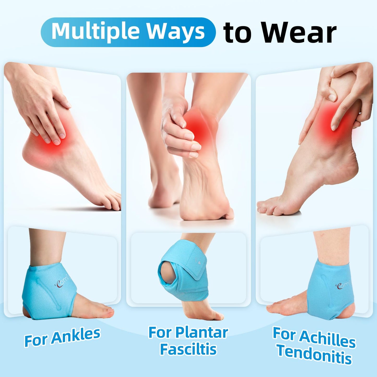 Comfytemp Ankle Ice Pack Wrap for Swelling, Plantar Fasciitis, Foot Pain Relief, FSA Eligible HSA, Gel Pack for Injuries Reusable, Hot Cold Compress for Achilles Tendonitis, Sprain Ankles, Gift, 2 Pcs