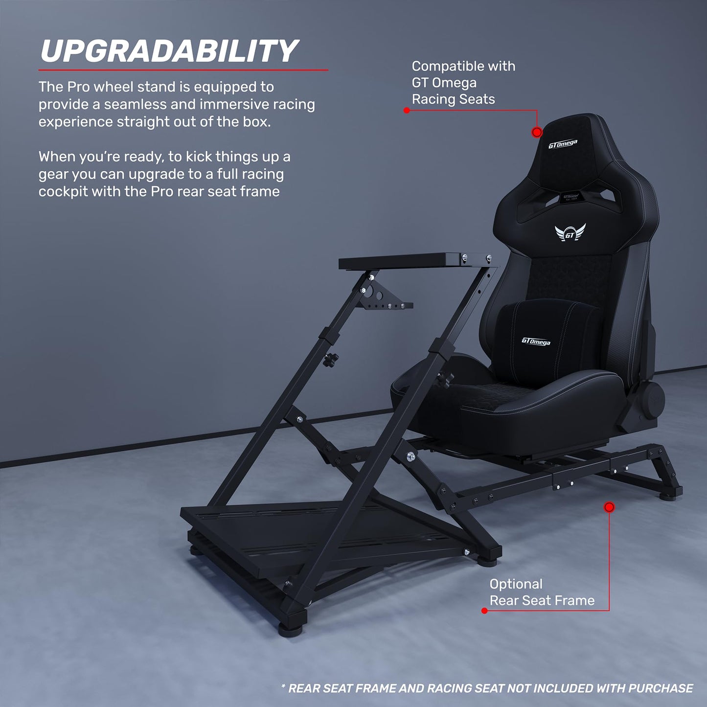 GT OMEGA PRO Wheel Stand - Compatible with Logitech G29, G920, & G923, Thrustmaster T300, T500 TX, & TH8A, and Fanatec, Foldable Sim Racing Wheel Stand