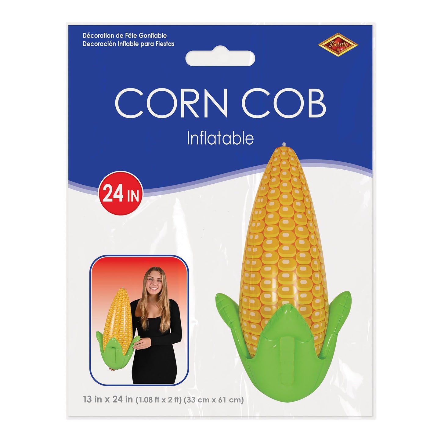 Beistle 24" x 13" Plastic Inflatable Corn Cob for Farm Theme Decorations, Autumn Harvest Fall Party Décor and Supplies