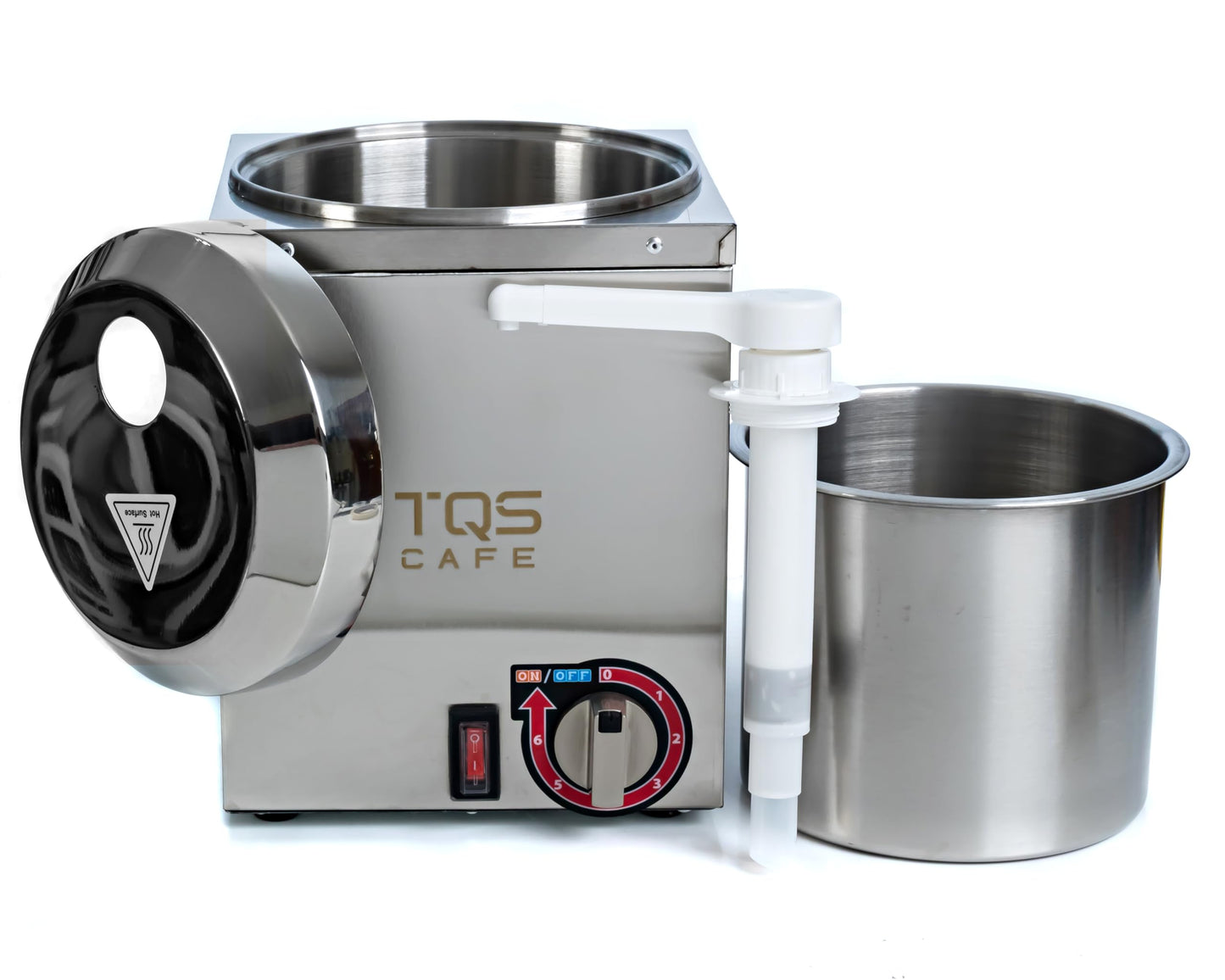Nacho Cheese Dispenser & Hot Fudge Dispenser, 2.6 Qt Commercial Stainless Steel Sauce Warmer with Pump and Adjustable Temperature Control for Concession Stands Cafes Restaurants 110V - TQS Cafe