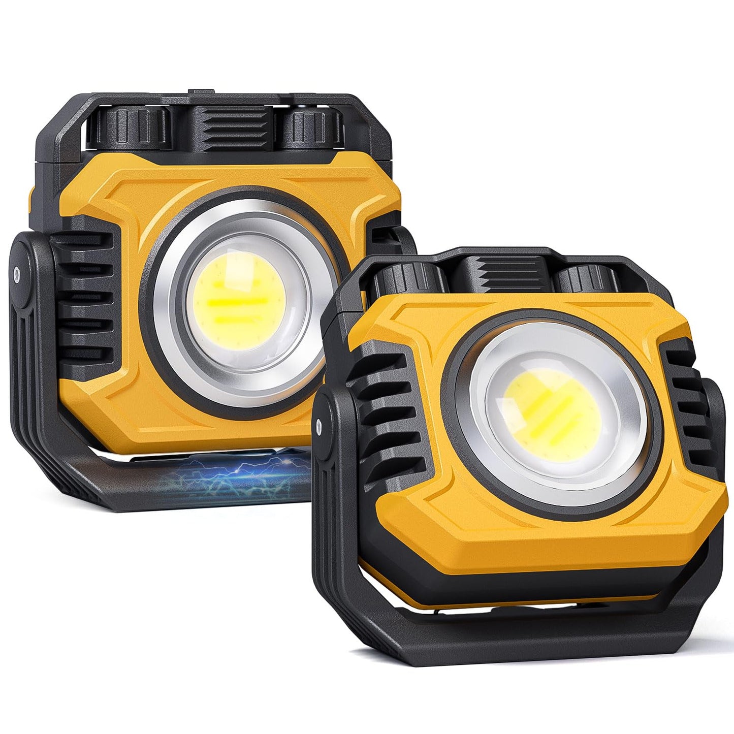 Samyoung 2 Pack 2400LM Magnetic Rechargeable Work Light, 28 Hours Long Lasting Stepless 2700-8000K White & Warm Bright Portable LED Work Light, Ultralight 360°Rotating with Hook(Yellow)