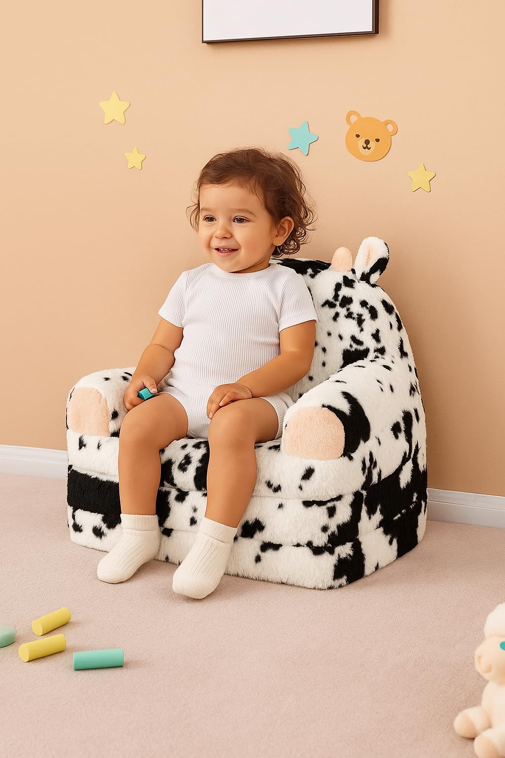 QIUODO Toddler Chair with Faux Rabbit Fur – 2-in-1 Foldable Kids Couch, Soft Sofa for Reading, Napping, Bedroom or Playroom Use, 18 Months+