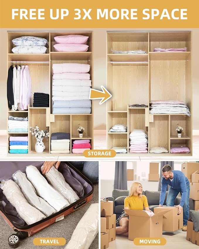 Vacuum Storage Bags Vacuum Seal Bags for Clothing & Bedding, Travel Essentials Hand Pump Included – Ideal for Home, Travel & Moving Use (10S)