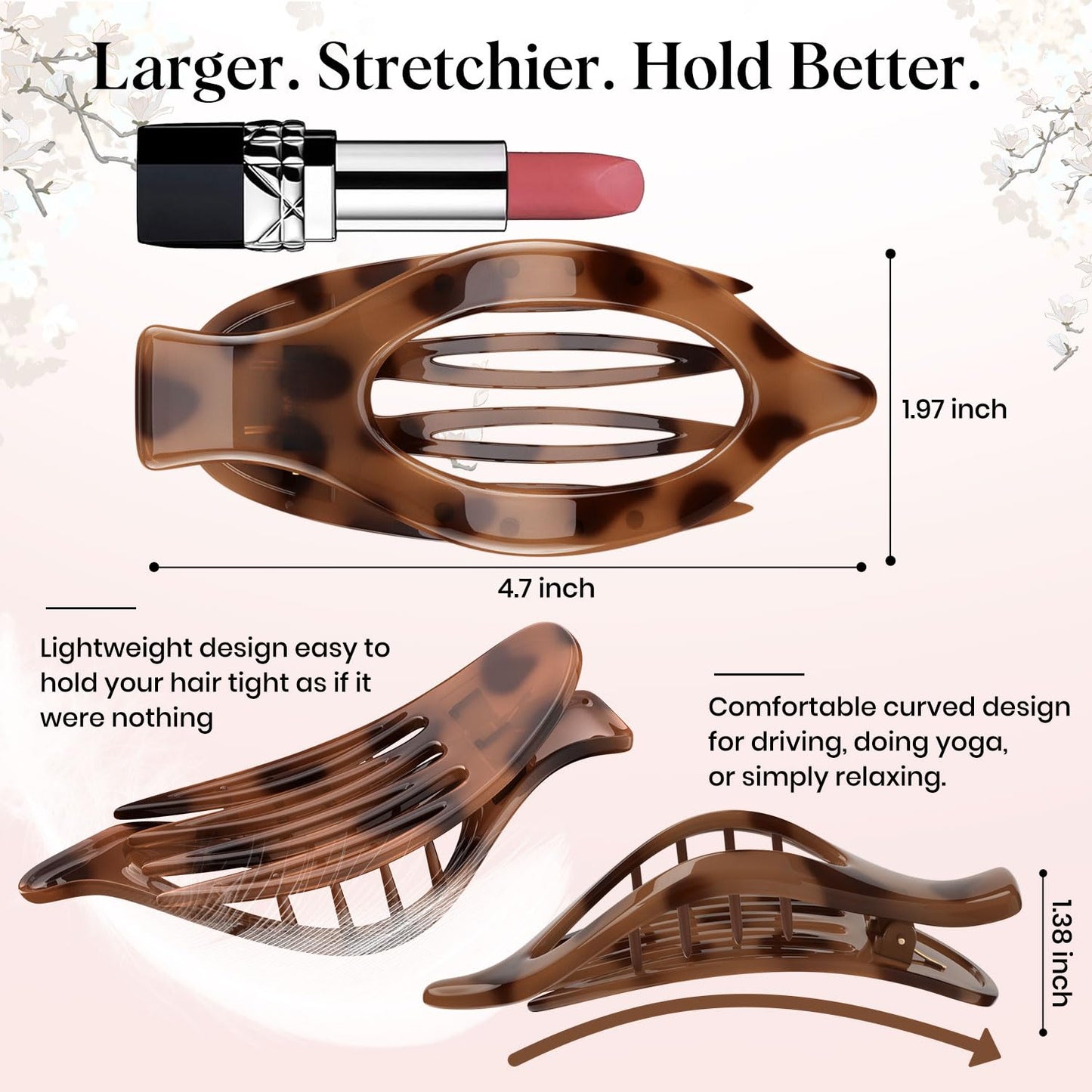 Oeusnael 4 PCS Large Flat Hair Clips for Women Girls, French Concord Lay Down Claw Clips for Thick Thin Hair, Comfortable Curved