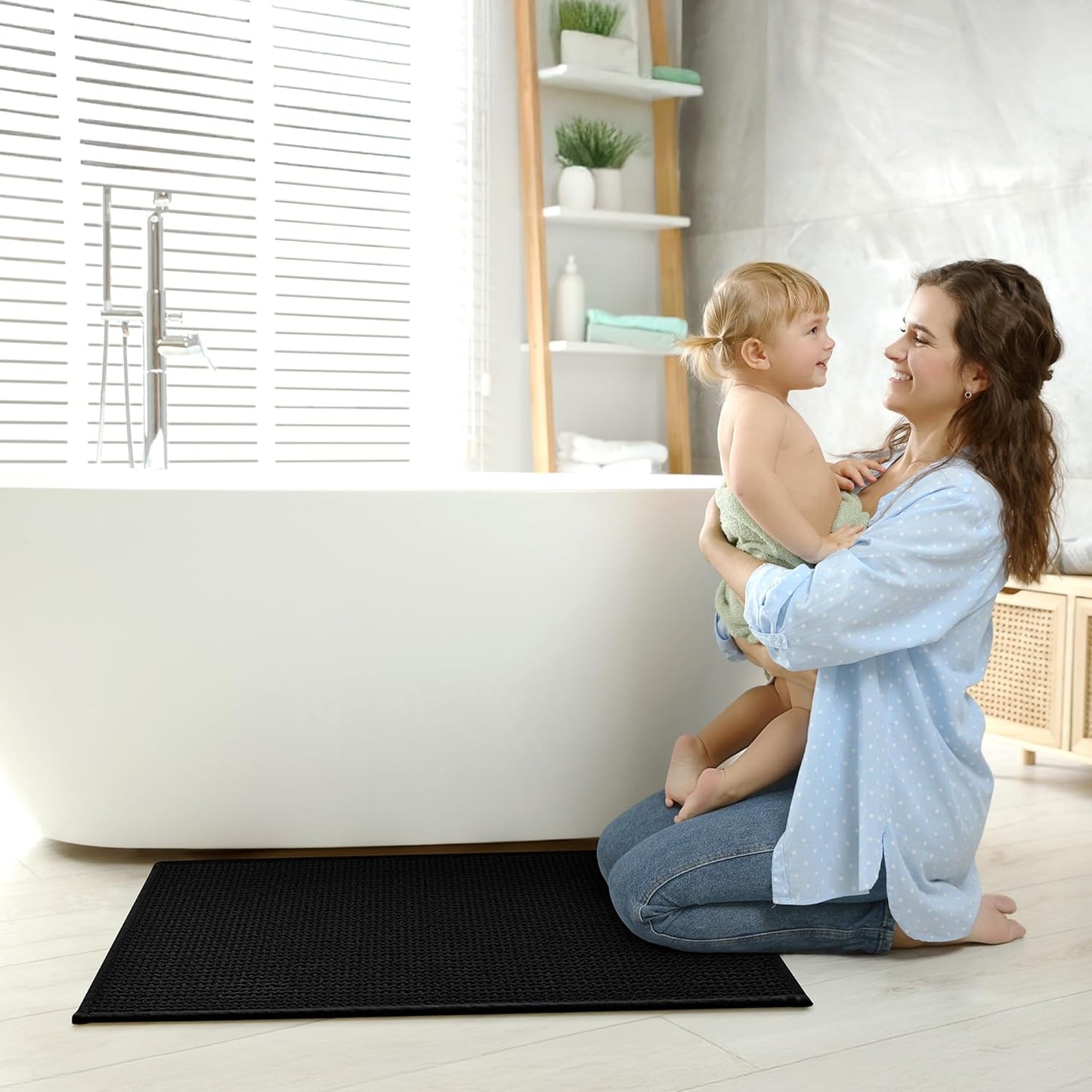GRANNY SAYS Black Bathroom Rugs, Absorbent Bath Mats 32" x 20", Soft Chenille Bathroom Mat, Small Rugs Non Slip Washable, Quick Dry, Thin, Rug for Tub and Shower
